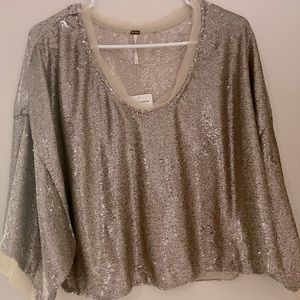 Free People Champagne Sparkle Top NWT XS